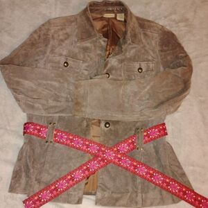 Ruff Hewn Brown Leather Jacket with Red Accents